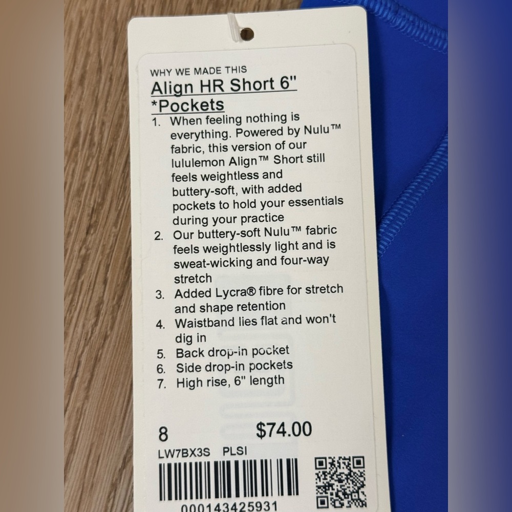 NWT Lululemon Align HR 6” Shorts with Pockets Size 8 Poolside - Picture 5 of 7